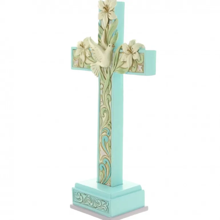 Palais du Rosaire Croix à poser avec des lys et une colombe de 18cm^ Pâques | Croix Religieuse
