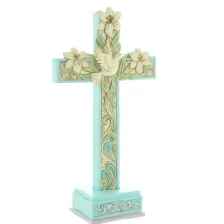 Palais du Rosaire Croix à poser avec des lys et une colombe de 18cm^ Pâques | Croix Religieuse