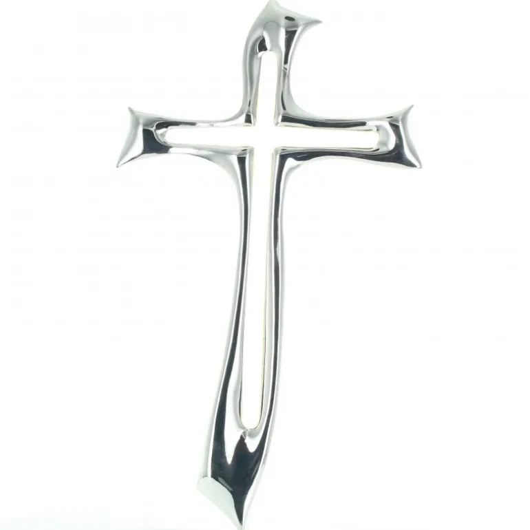 Palais du Rosaire Croix ajourée argenté de 40 cm^ Crucifix Métal