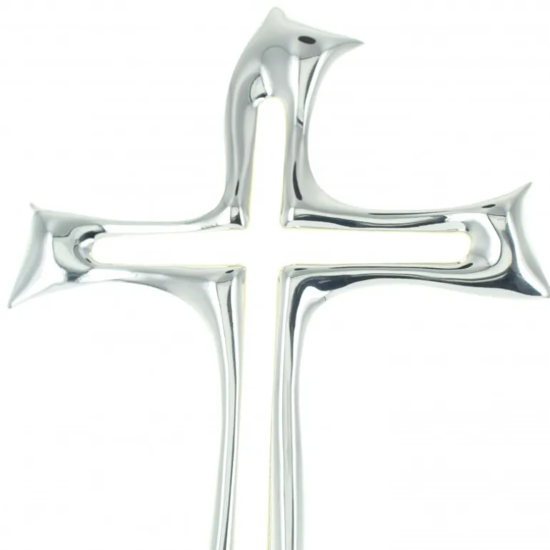 Palais du Rosaire Croix ajourée argenté de 40 cm^ Crucifix Métal