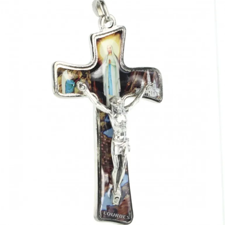 Palais du Rosaire Croix Apparition de Lourdes et Christ crucifié en métal et résine 7cm^ Médaille Et Croix Métal
