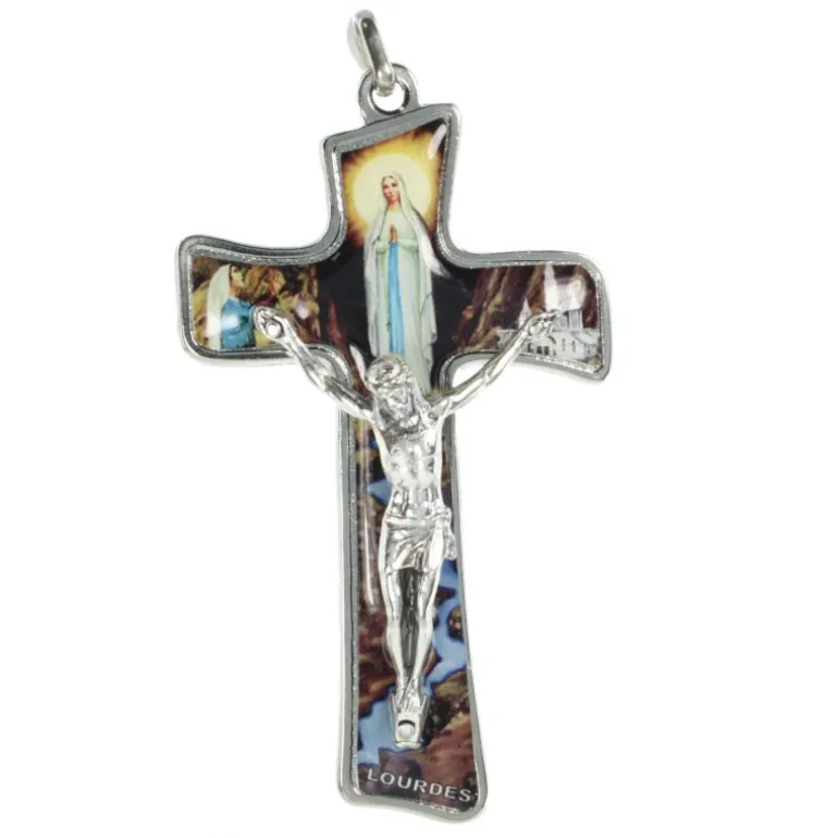 Palais du Rosaire Croix Apparition de Lourdes et Christ crucifié en métal et résine 7cm^ Médaille Et Croix Métal