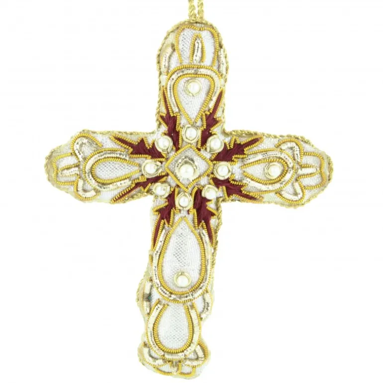 Palais du Rosaire Croix brodée à sequins à suspendre^ Croix Religieuse