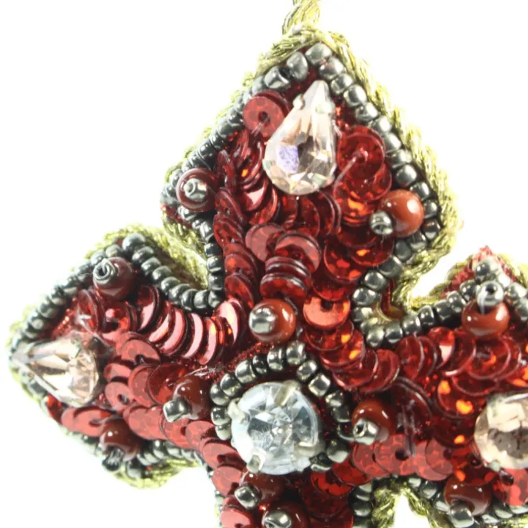 Palais du Rosaire Croix brodée rouge avec strass et sequins à suspendre^ Croix Religieuse
