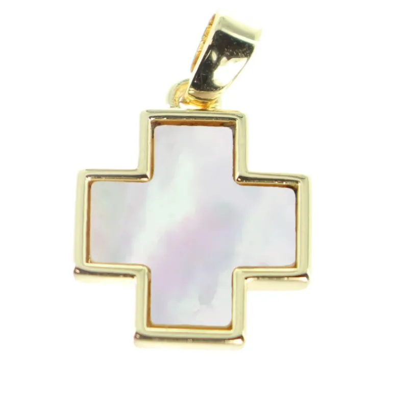 Palais du Rosaire Croix carrée en nacre et métal doré de 1.6cm^ Médaille Et Croix Métal