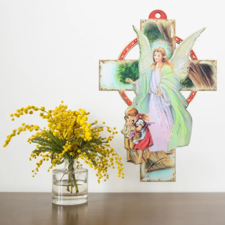 Palais du Rosaire Croix d'ange en bois découpé 10x15cm^ Croix Religieuse