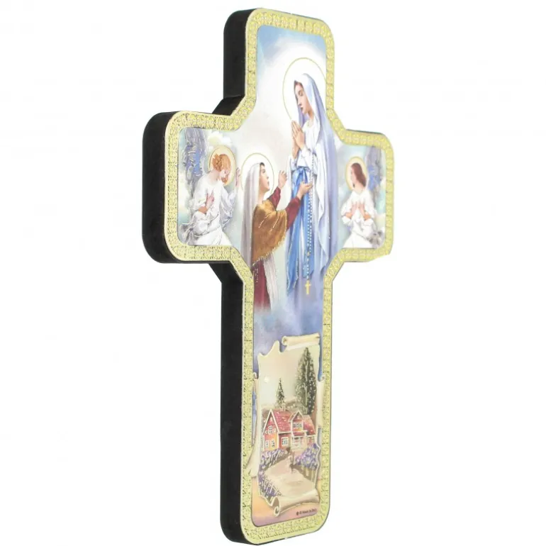 Palais du Rosaire Croix décorative de l'Apparition de Lourdes avec des anges 18x12cm^ Croix Religieuse