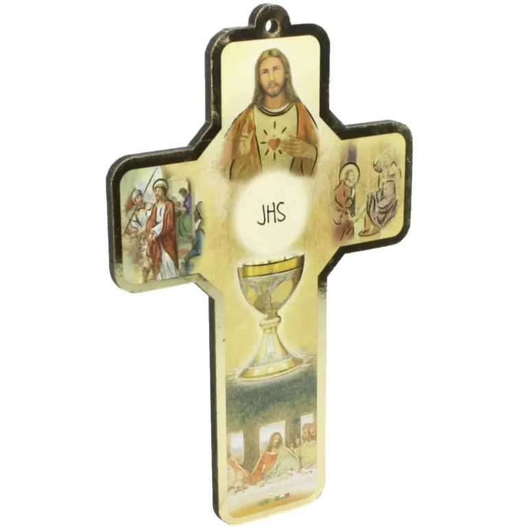 Palais du Rosaire Croix de communion en bois avec scènes de la vie de Jésus 13cm^ Communion | Croix Religieuse