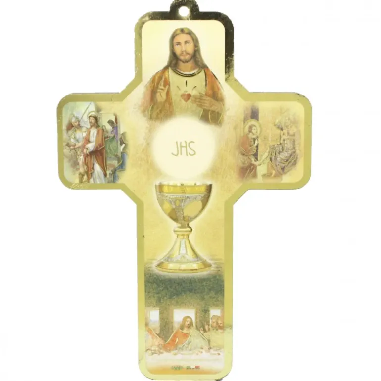 Palais du Rosaire Croix de communion en bois avec scènes de la vie de Jésus 13cm^ Communion | Croix Religieuse
