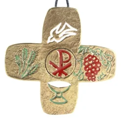 Palais du Rosaire Croix de Communion en Bronze peint avec 4 symboles 7cm^ Communion | Croix Religieuse