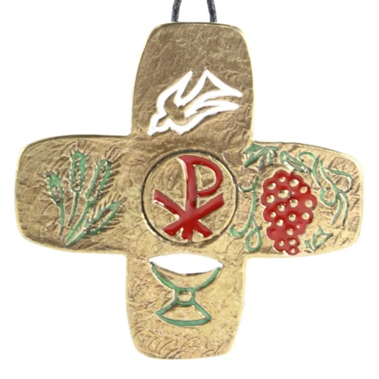 Palais du Rosaire Croix de Communion en Bronze peint avec 4 symboles 7cm^ Communion | Croix Religieuse