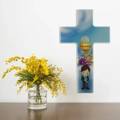 Palais du Rosaire Croix de communion pour garçon décorée d'un calice 15 cm^ Communion | Croix Religieuse