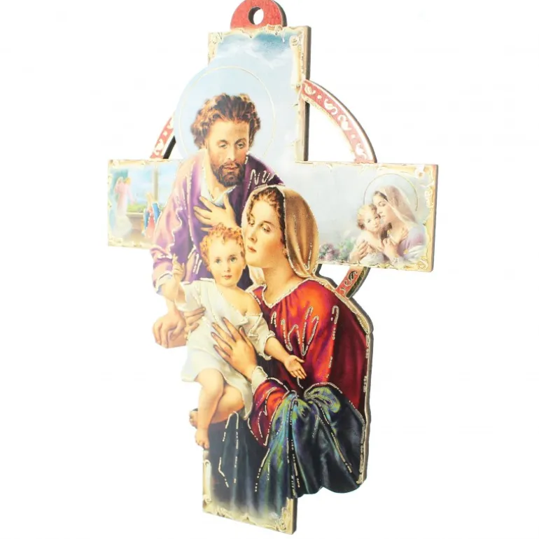 Palais du Rosaire Croix de la Sainte Famille en bois 10x15cm^ Croix Religieuse