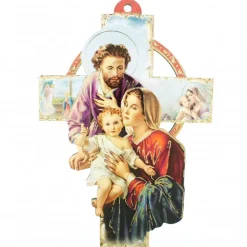 Palais du Rosaire Croix de la Sainte Famille en bois 10x15cm^ Croix Religieuse