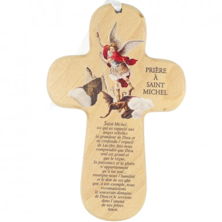 Palais du Rosaire Croix de Saint Michel en bois de 15cm^ Croix Religieuse