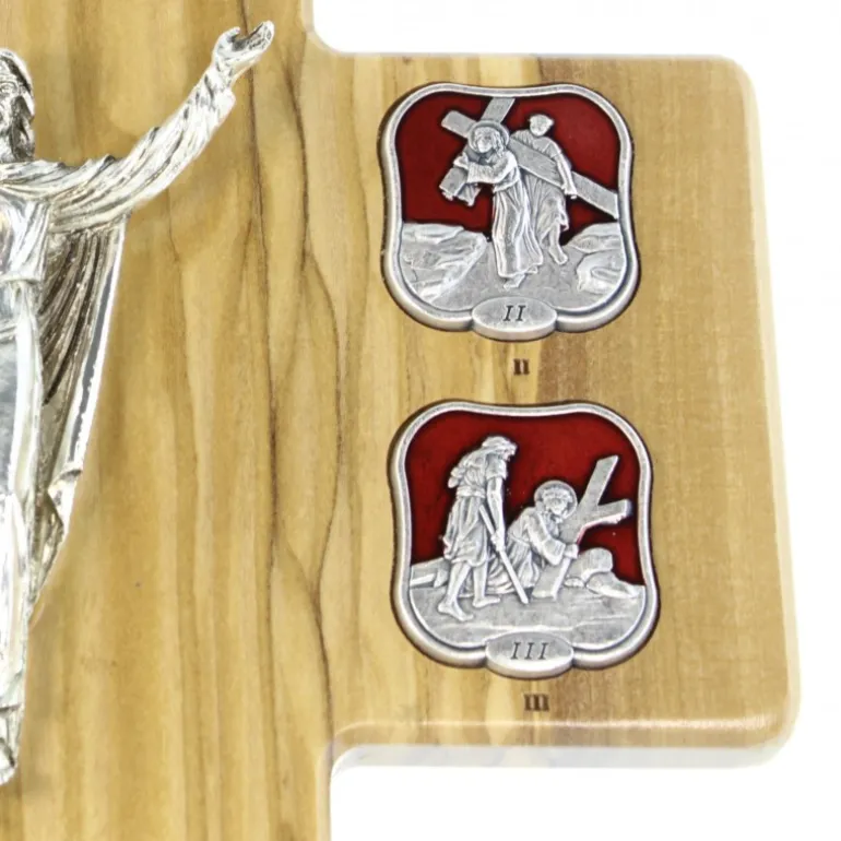 Palais du Rosaire Croix des 14 stations du chemin de croix en bois d'olivier 32cm^ Croix Religieuse