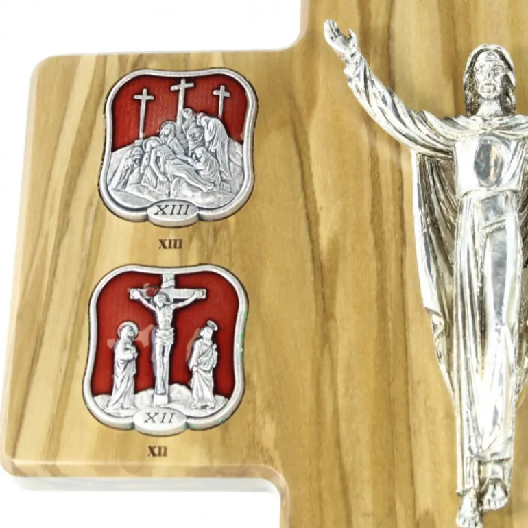 Palais du Rosaire Croix des 14 stations du chemin de croix en bois d'olivier 32cm^ Croix Religieuse