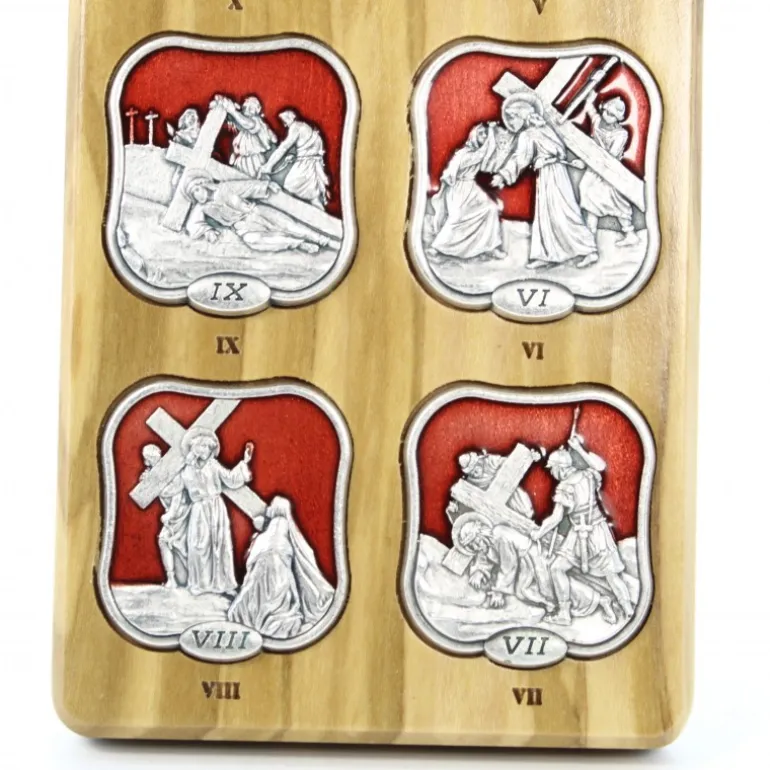 Palais du Rosaire Croix des 14 stations du chemin de croix en bois d'olivier 32cm^ Croix Religieuse
