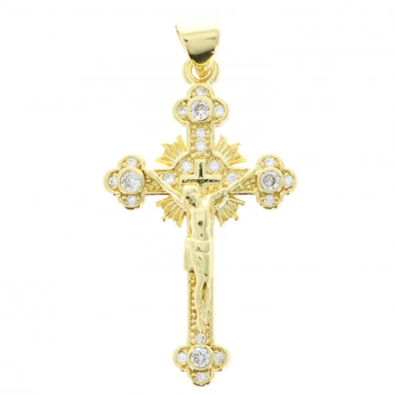 Palais du Rosaire Croix doré avec Christ et strass 3.3cm^ Médaille Et Croix Métal