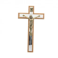 Palais du Rosaire Croix du Christ en bronze et en bois sur fond miroir 12cm^ Crucifix Bois | Crucifix Métal