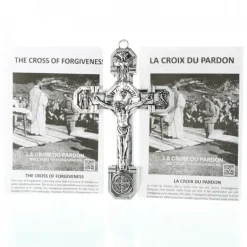 Palais du Rosaire Croix du Pardon en métal argenté 11x7cm avec livret francais et anglais^ Médaille Et Croix Métal | Croix Religieuse