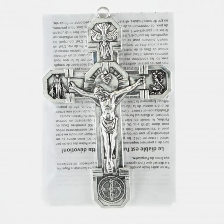 Palais du Rosaire Croix du Pardon en métal argenté 11x7cm avec livret francais et anglais^ Médaille Et Croix Métal | Croix Religieuse