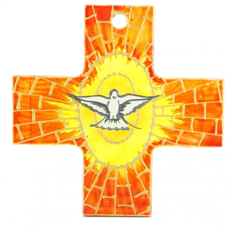 Palais du Rosaire Croix du Saint Esprit en verre peint 12cm^ Croix Religieuse