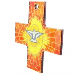 Palais du Rosaire Croix du Saint Esprit en verre peint 12cm^ Croix Religieuse