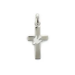 Palais du Rosaire Croix en argent avec colombe blanche incrustée de 1,5 cm^ Croix En Pendentif | Médaille Et Croix Argent