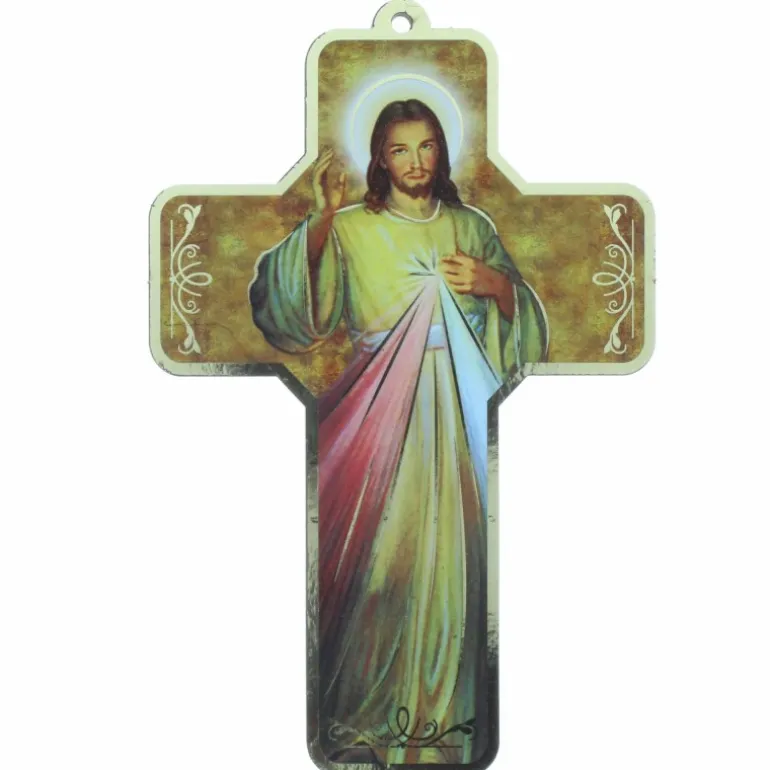 Palais du Rosaire Croix en bois de Jésus Miséricordieux 18 cm^ Croix Religieuse