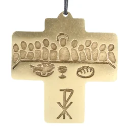 Palais du Rosaire Croix en Bronze avec représentation abstraite de la Cène 8cm^ Communion | Croix Religieuse
