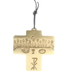 Palais du Rosaire Croix en Bronze avec représentation abstraite de la Cène 8cm^ Communion | Croix Religieuse