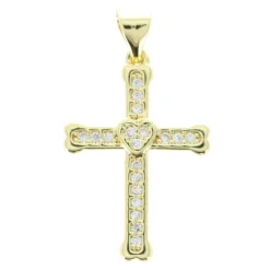 Palais du Rosaire Croix en métal doré avec strass en forme de coeur 2.3cm^ Médaille Et Croix Métal