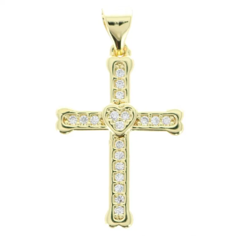 Palais du Rosaire Croix en métal doré avec strass en forme de coeur 2.3cm^ Médaille Et Croix Métal