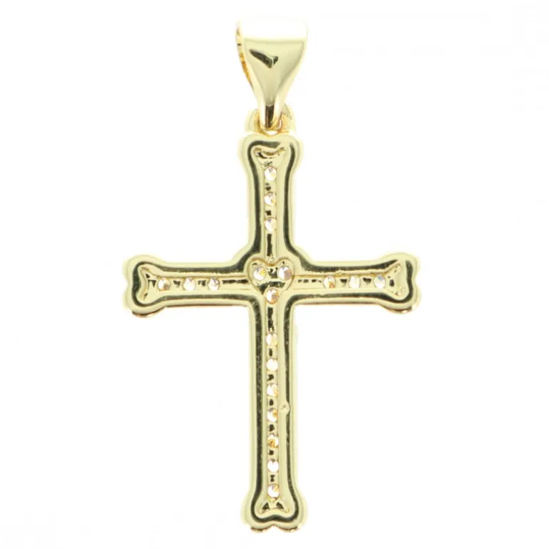 Palais du Rosaire Croix en métal doré avec strass en forme de coeur 2.3cm^ Médaille Et Croix Métal