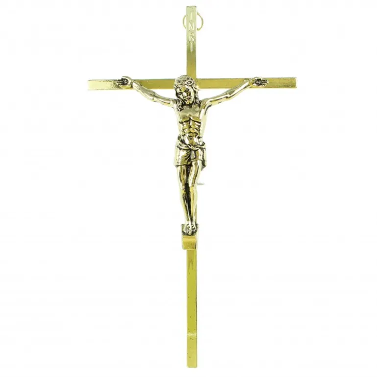 Palais du Rosaire Croix en métal doré de 20cm^ Crucifix Métal