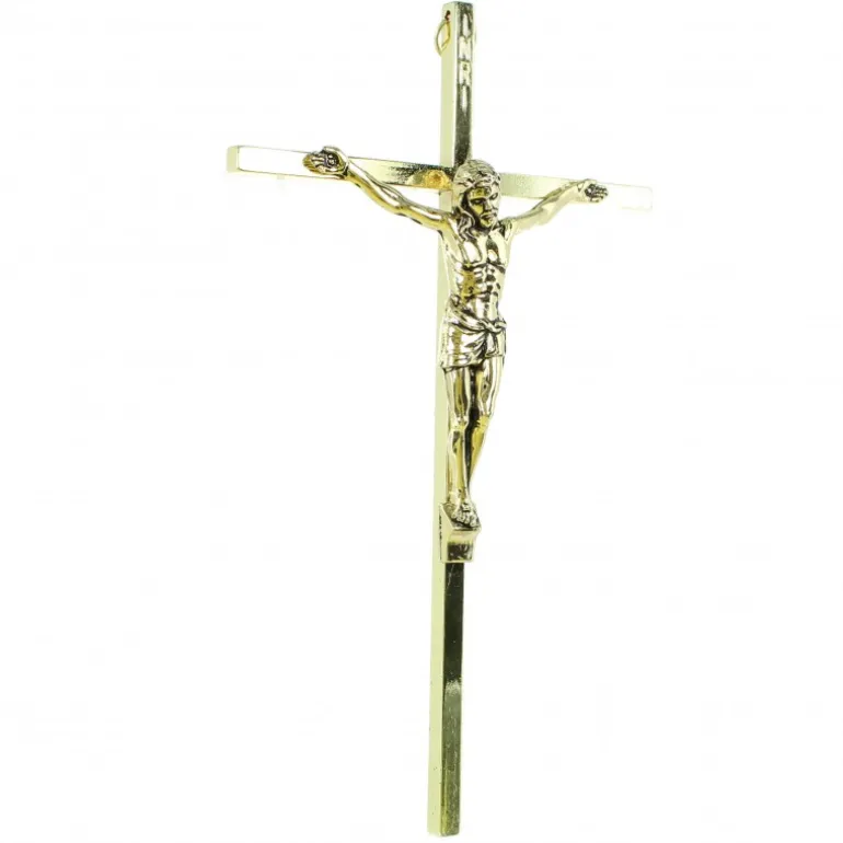 Palais du Rosaire Croix en métal doré de 20cm^ Crucifix Métal