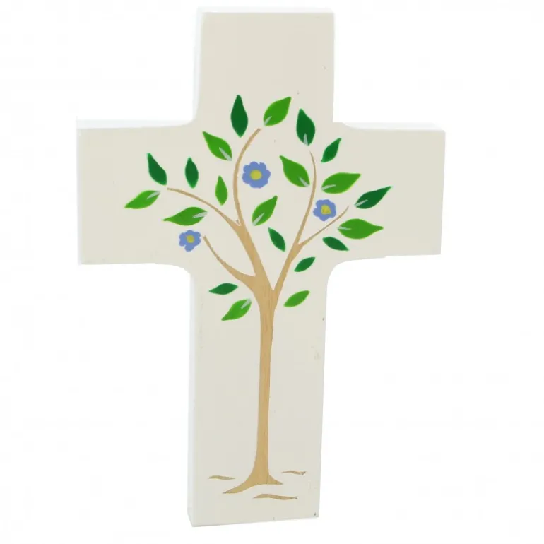 Palais du Rosaire Croix enfantine blanche Arbre de vie de 12cm^ Communion | Croix Religieuse