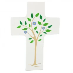 Palais du Rosaire Croix enfantine blanche Arbre de vie de 12cm^ Communion | Croix Religieuse