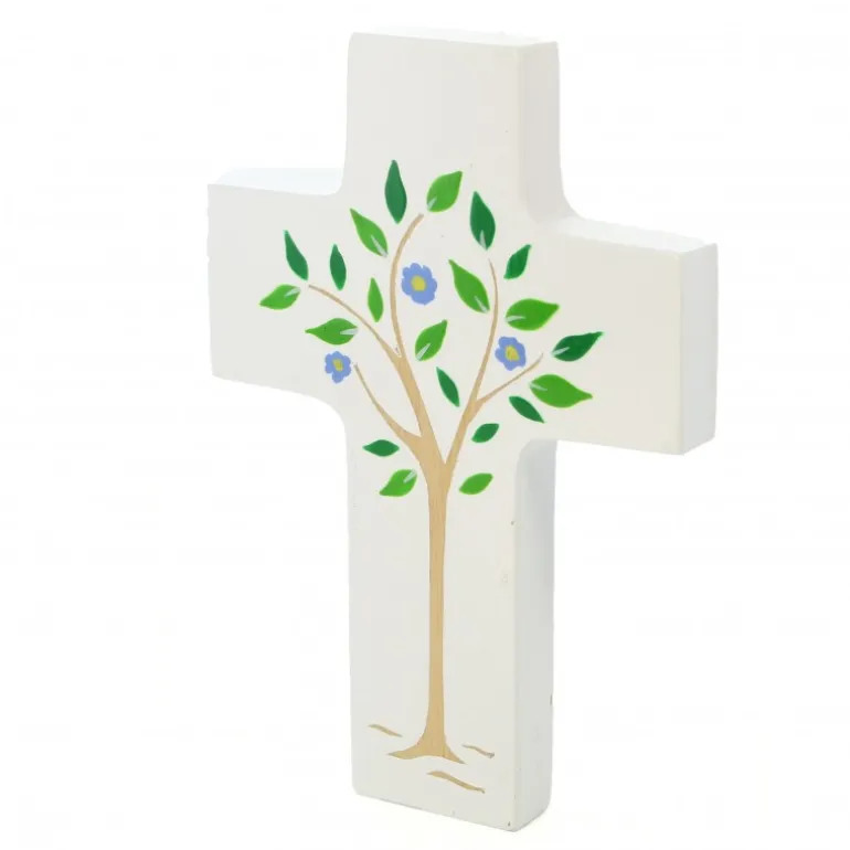 Palais du Rosaire Croix enfantine blanche Arbre de vie de 12cm^ Communion | Croix Religieuse