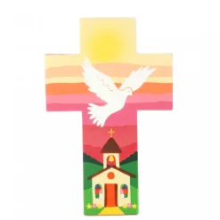 Palais du Rosaire Croix enfantine Colombe et Eglise de 15cm^ Communion | Croix Religieuse