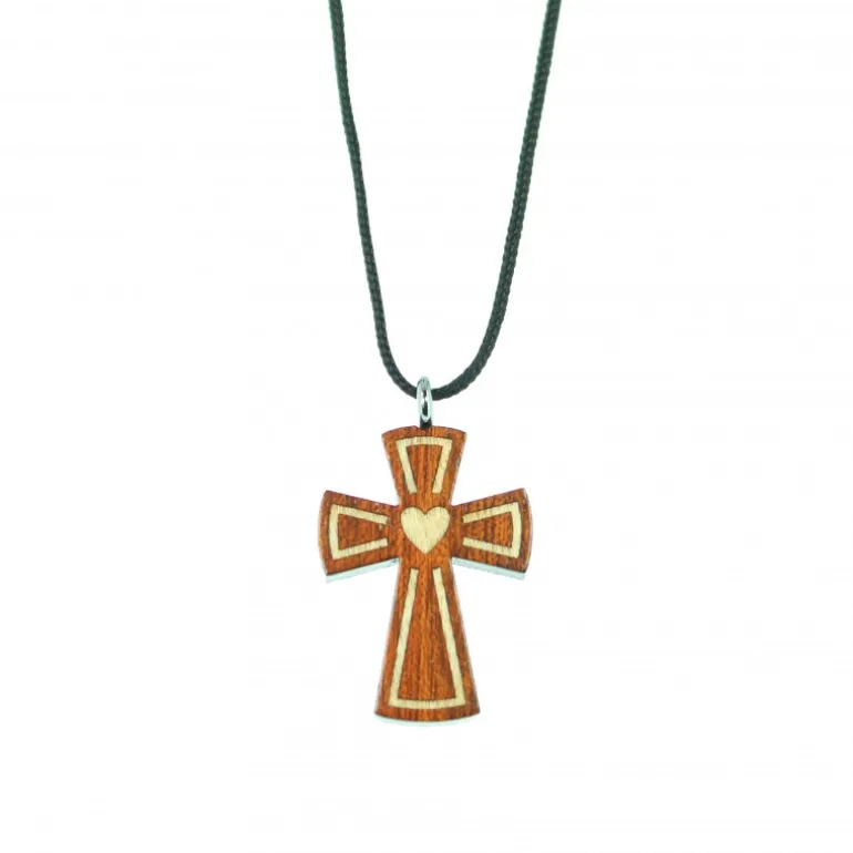 Palais du Rosaire Croix ensemble en bois d'érable de 3,2cm avec cordon^ Collier Fantaisie | Croix Religieuse