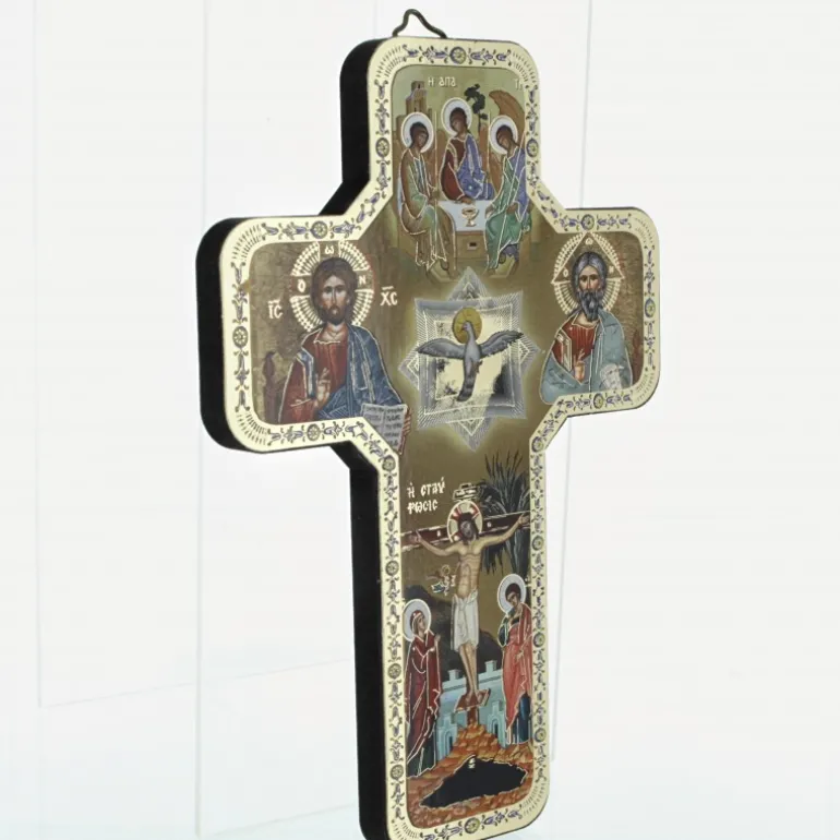 Palais du Rosaire Croix Esprit Saint Style Byzantin en bois avec dorure^ Croix Religieuse