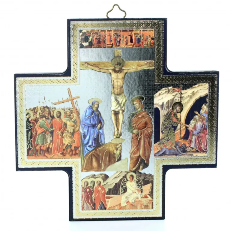 Palais du Rosaire Croix grecque de la Crucifixion - Bois et Dorure^ Croix Religieuse | Crucifix Bois