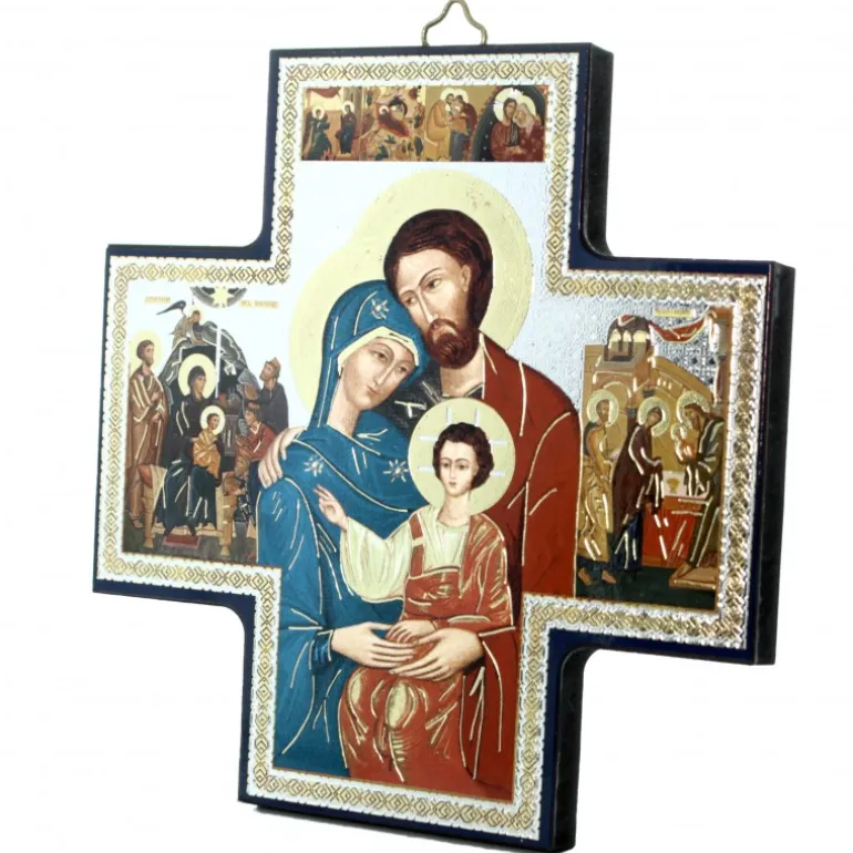 Palais du Rosaire Croix grecque de la Sainte Famille - Bois et Dorure^ Croix Religieuse