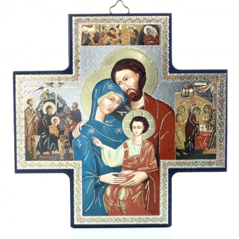 Palais du Rosaire Croix grecque de la Sainte Famille - Bois et Dorure^ Croix Religieuse