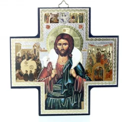 Palais du Rosaire Croix grecque du Bon Pasteur - Bois et Dorure^ Communion | Croix Religieuse