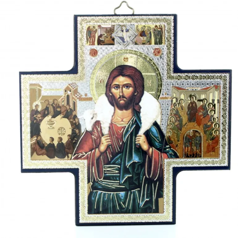 Palais du Rosaire Croix grecque du Bon Pasteur - Bois et Dorure^ Communion | Croix Religieuse