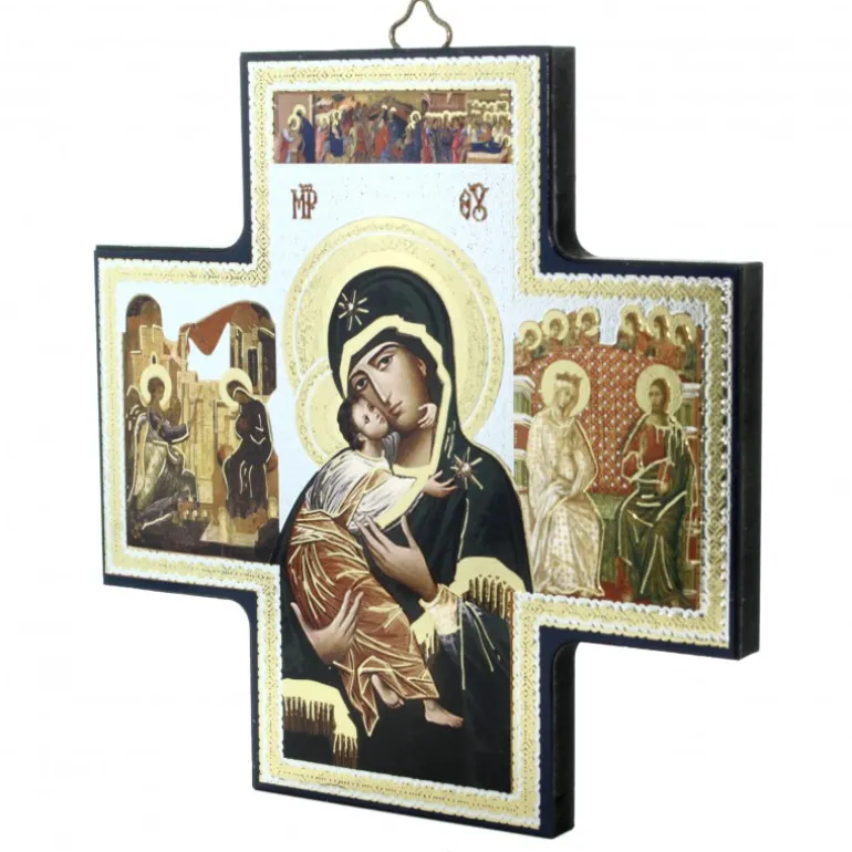 Palais du Rosaire Croix grecque du Perpétuel Secours - Bois et Dorure^ Croix Religieuse | Crucifix Bois