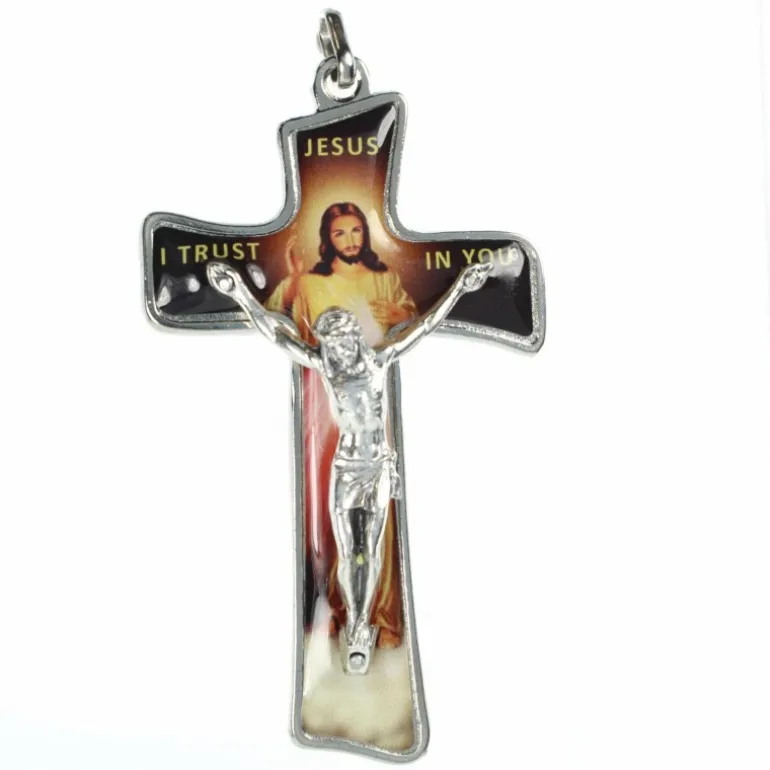 Palais du Rosaire Croix Jésus Miséricordieux et Christ crucifié en métal et résine 7cm^ Médaille Et Croix Métal